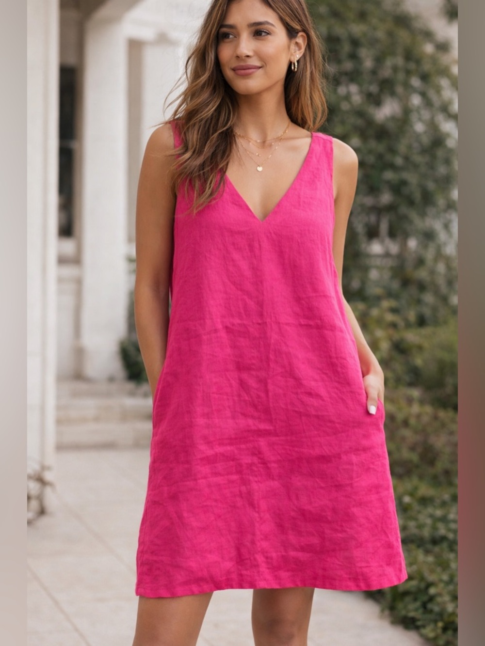 NWT! J.Crew Women’s 100% Linen Pink Sleeveless V-Neck Mini Dress. Size: Small